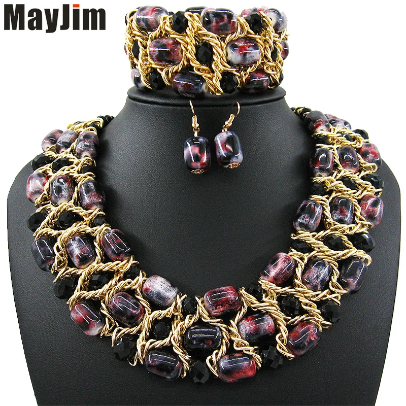 Заявление ожерелье 2017 мода ювелирные наборы Ручной Работы бусы кристалл дубай
