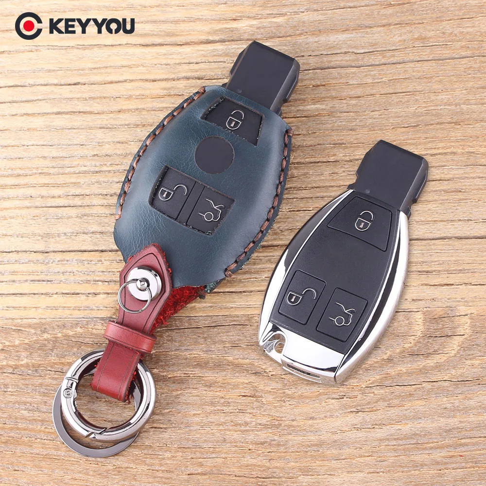 Кожаный чехол KEYYOU для смарт ключей Benz S SL ML SLK CLK E 3 кнопки Mercedes|car key case cover|smart buttonkey for