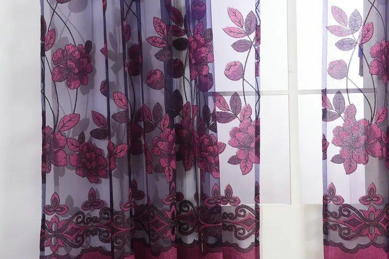 New Arrival Fashion window custom made embroidered / violet tulle beads curtain for the bedroom design sheer voile | Дом и сад