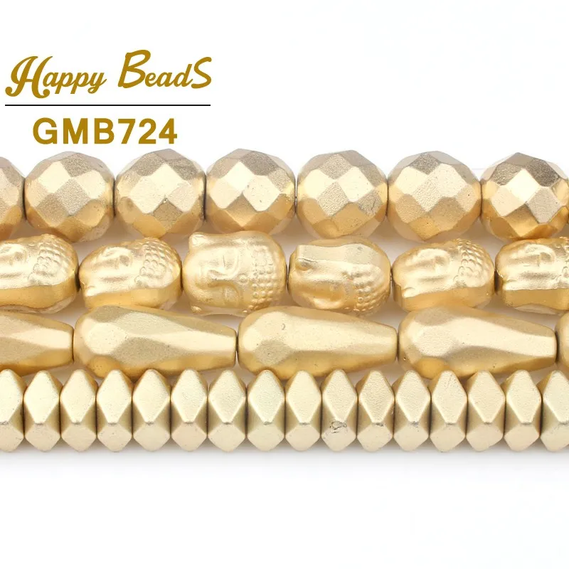 Матовые граненые золотые бусины Будды из гематита в форме капли воды