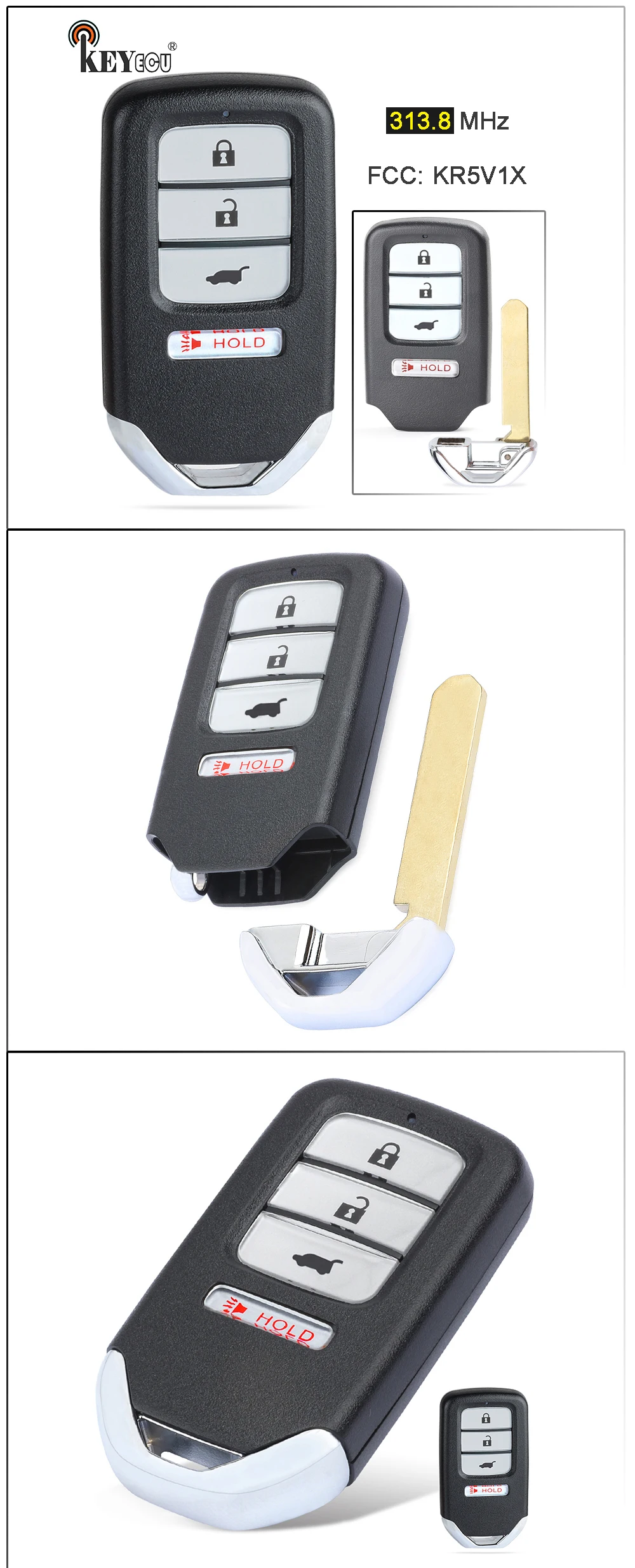 KEYECU 313,8 МГц ID47 FCC, аддитивного цветового пространства: KR5V1X A2C83161800 Замена 2+ 1 3 кнопки дистанционный ключ-брелок от машины для Honda HR-V подходит EX-L