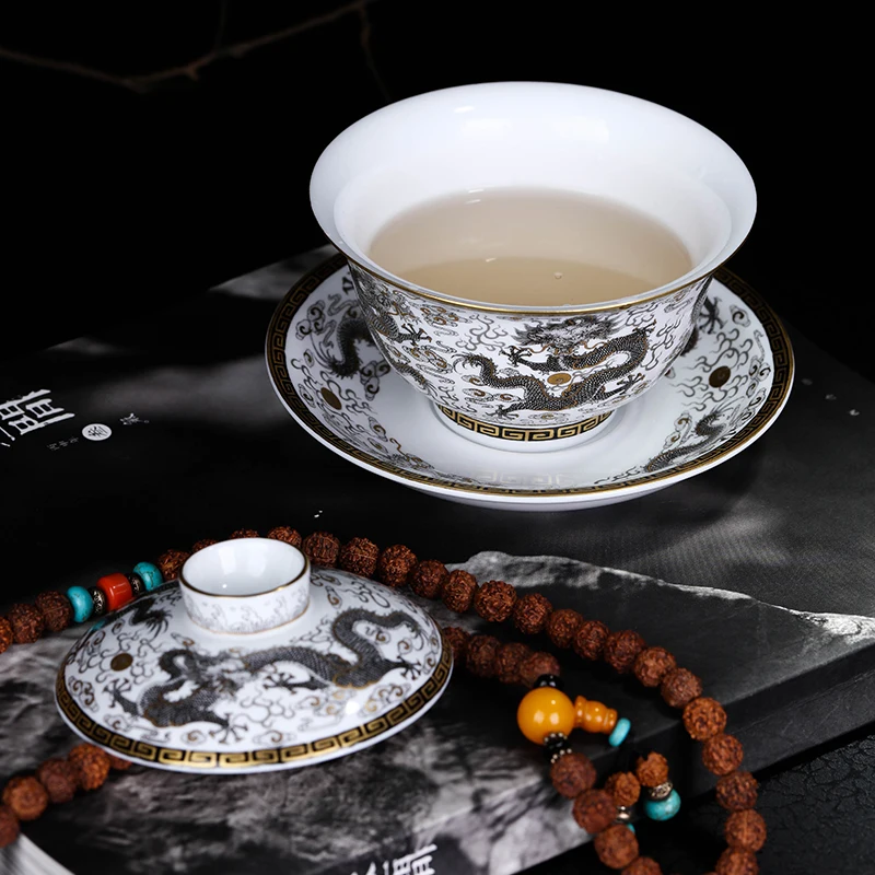 160 мл Цзиндэчжэнь Gaiwan ручная роспись Дракон узор благородная чайная чаша