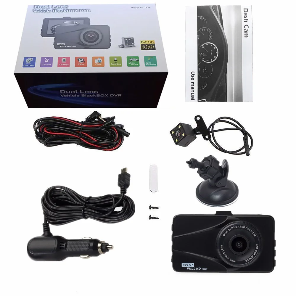 

Auto Dual-lens Dash Cam Car DVR Vehicle-mounted Tachograph DVR USB Monitor Hidden Recorder for High Definition Reversing Image