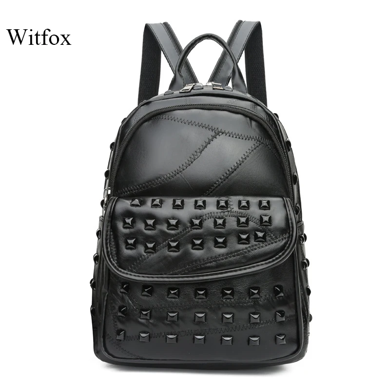 Черная сумка с заклепками для женщин классический рюкзак путешествий уличная