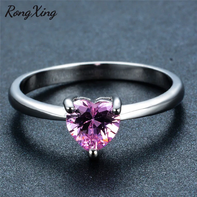 RongXing 925 пробы заполненный серебром браслет с сердцем из опала камень кольца для женщин Винтажная Мода фиолетовый/красный/синий/кольцо с зеленым Цирконом подарок