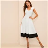 SHEIN Контрастное Платье С Молнией Сзади Женское Белое Элегантное Платье С V-Образным Вырезом И Без Рукавов