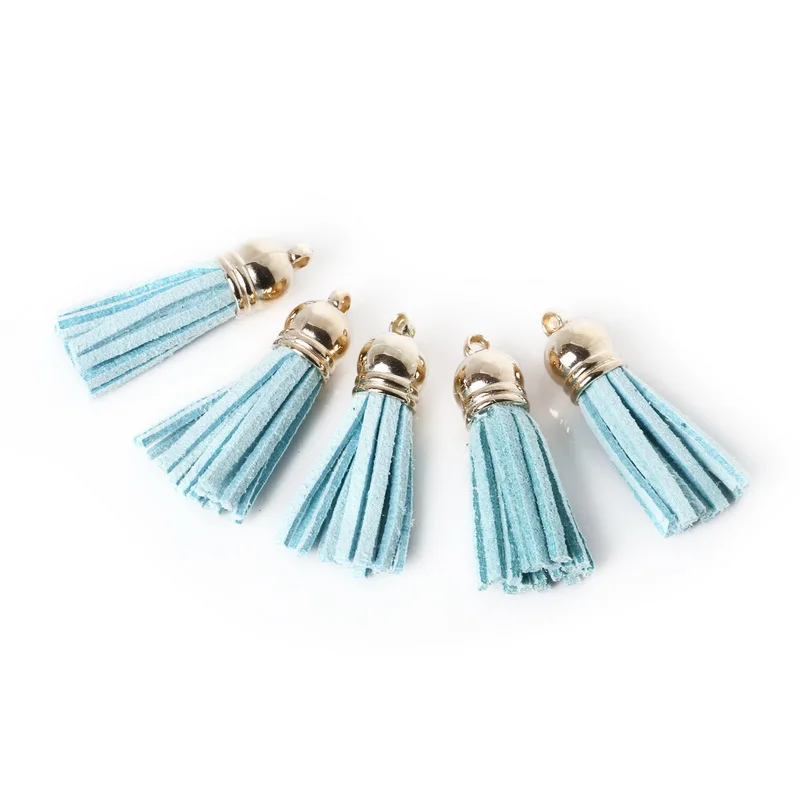 Light Blue Color 10 шт./пакет 35x38 мм замшевый кожаный кулон кисточка для брелоков/подвески для телефона верхние концевые колпачки наконечник для шнура серьги изготовление ювелирных изделий - Цвет: Light Blue Color
