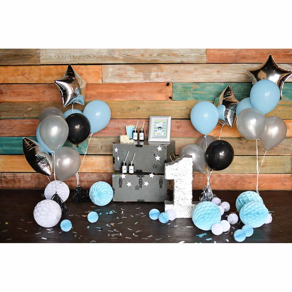 Allenjoy фото фон деревянная стена один год воздушные шары ленты первый день