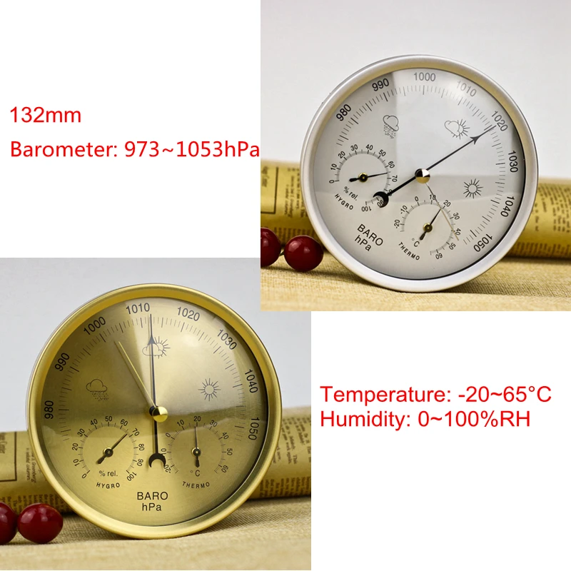 

132mm 128mm Analog Barometer Thermometer Hygrometer 3in1 Weather Station Temperature Humidity Atmosphere Pressure Meter Monitor