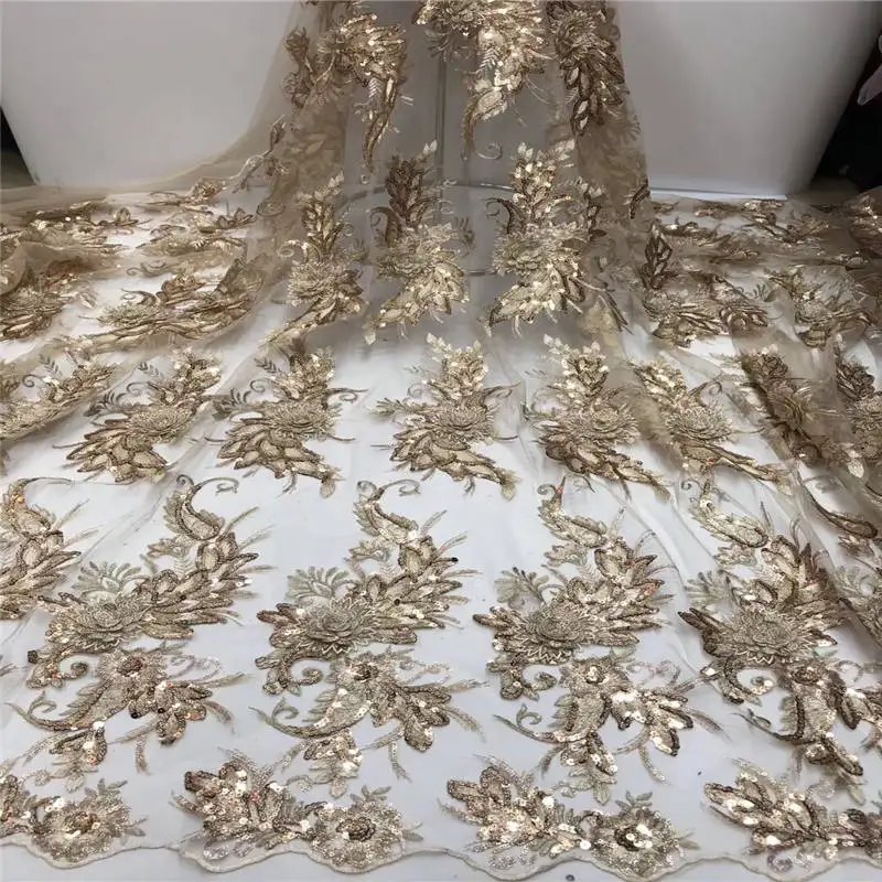 High-quality African lace sapphire 3D sequins embroidery high-quality French gauze sequence fabric with tassels | Дом и сад