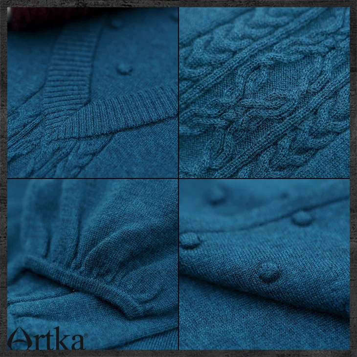ARTKA Women'S Vintage Style Graceful Slim Turtleneck Pullovers Solid Wool Flowers Full Lantern Sleeve Winter Sweater YB15435D | Женская