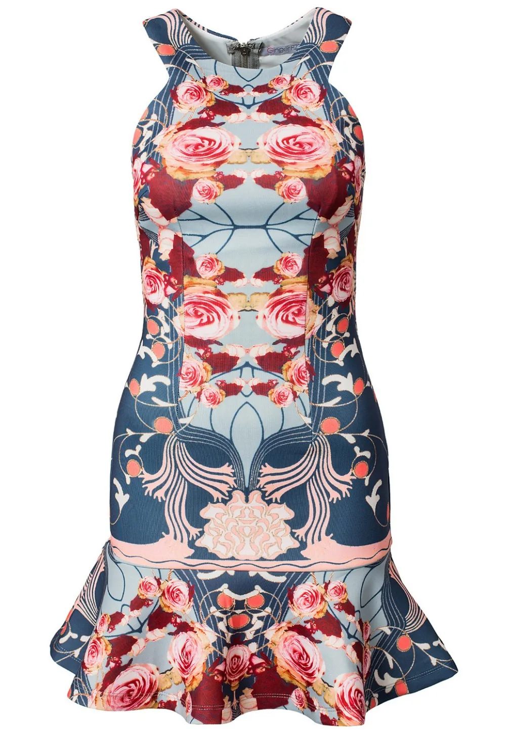 New 2014 Flouncing Hemline Retro Print Sleeveless Bodycon Dress LC21600 | Женская одежда