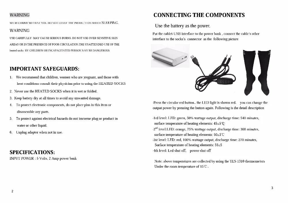 Носки с подогревом USB руководство пользователя |