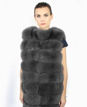 dark gray 2 Linhaoshengyue Модный женский 110 Длинный натуральный меховой жилет из натурального меха лисы - Цвет: dark gray 2