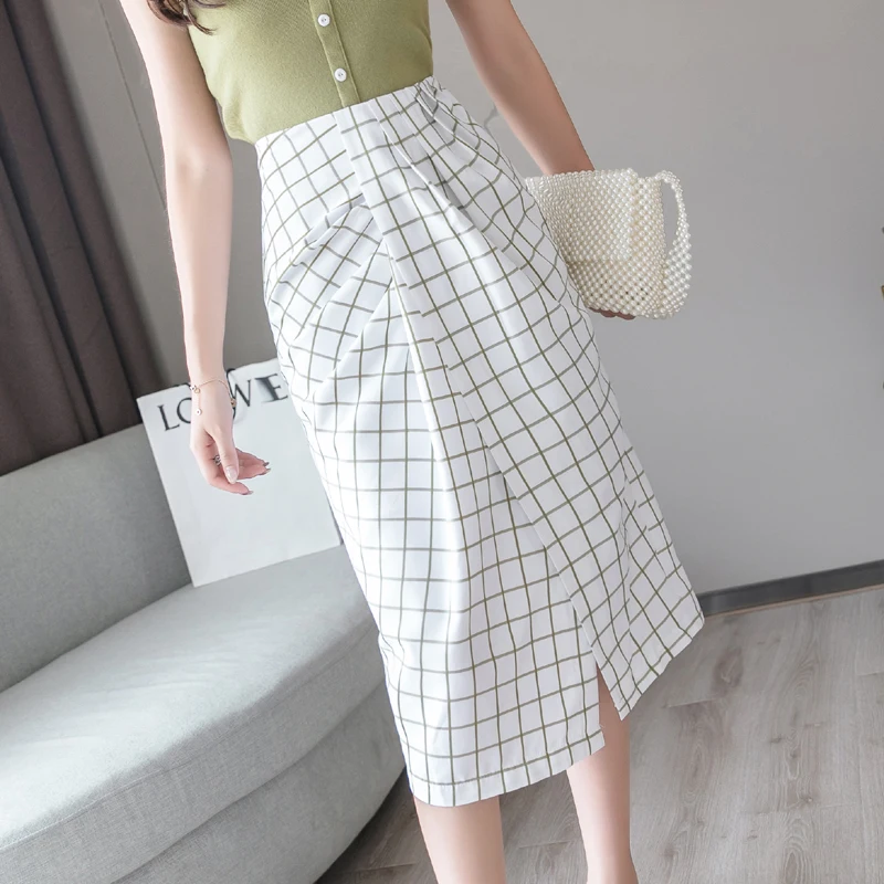 Винтажные длинные юбки в клетку Женская юбка нестандартной длины лето 2019
