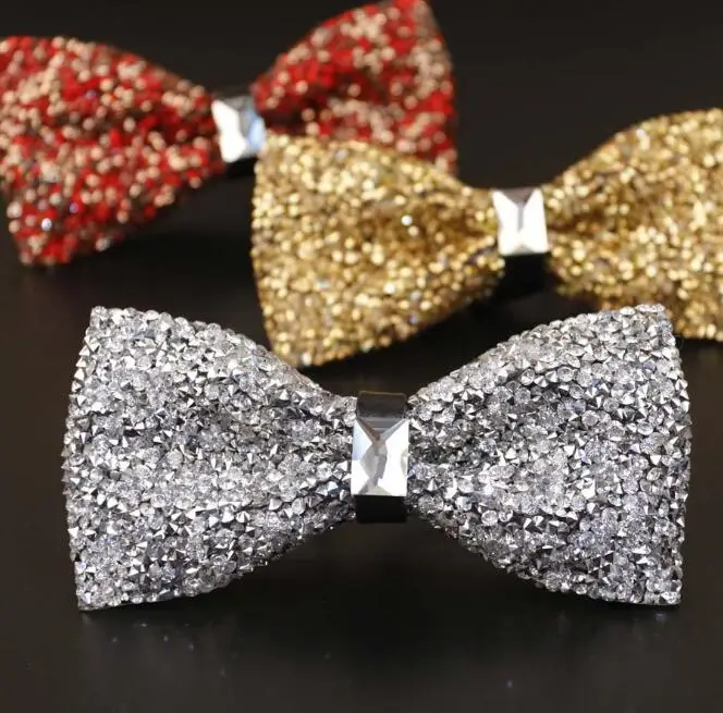 

10pcs Fast Shipping Fashion Bow Tie Crystal Bling Butterfly Knot for Men Wedding Banquet Feast Club Party Bridegroom Shinning