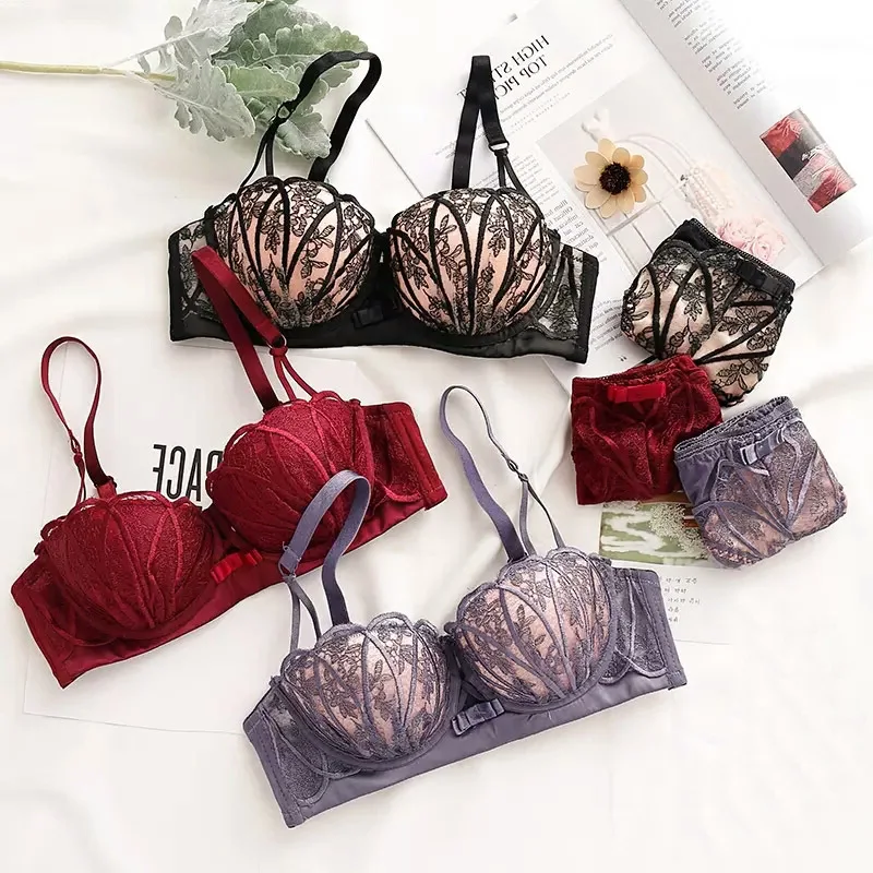 Intimate shell cup super Push Up Bra with panty Women Sexy Lingerie lace bra half sexy briefs set underwire lovely | Женская одежда