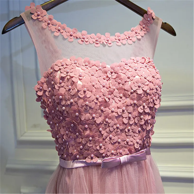 Gardlilac 2021 Тюлевая аппликация вышивка бисером розовое длинное платье подружки - Фото №1