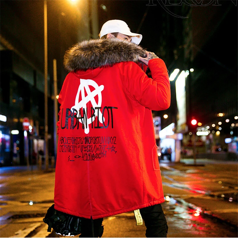 Зима 2018 новый для мужчин письмо граффити хип хоп куртка мужские парки|Мужские