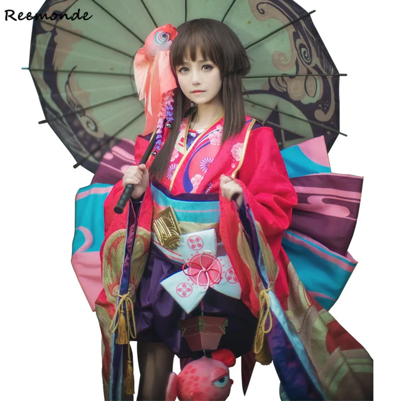 Игры Инь Ян мастер Onmyoji Minamoto Kagura Косплей Костюм Kawaii милый красный кимоно костюм