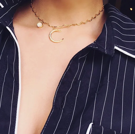 Новое поступление 2016 корейское Ожерелье Стразы с красивой луной модное короткое