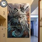 Волк воин от Sunima-savyart HD печать 3 шт. холст живопись волк перо Ловец снов рамки 3 панели