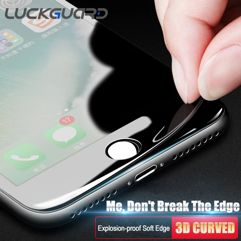 LuckGuard 3D изогнутое полное покрытие закаленное стекло для iPhone X 7 8 6 s Plus мягкая