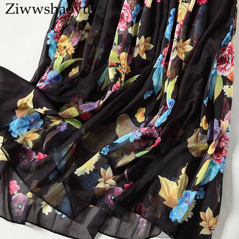 Ziwwshaoyu Europe and America 2018 autumn long dress Bohemian A-Line Print Bow Lantern Sleeve Big pendulum Long | Женская одежда