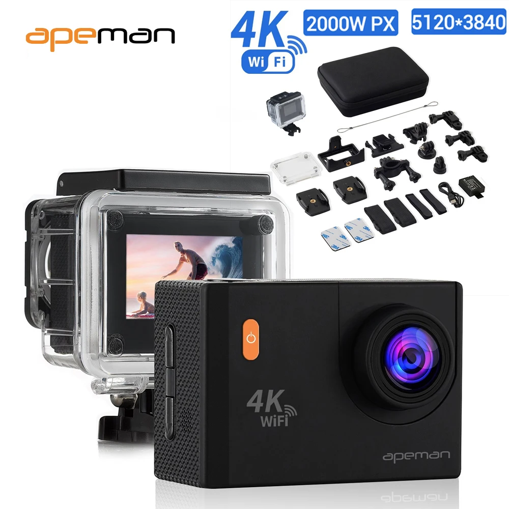 Apeman действие 20 14 12MP Камера 4 К 1080 P WI FI FHD 2.0 дюймов 170D Go ВОДОНЕПРОНИЦАЕМЫЙ PRO Спорт Cam