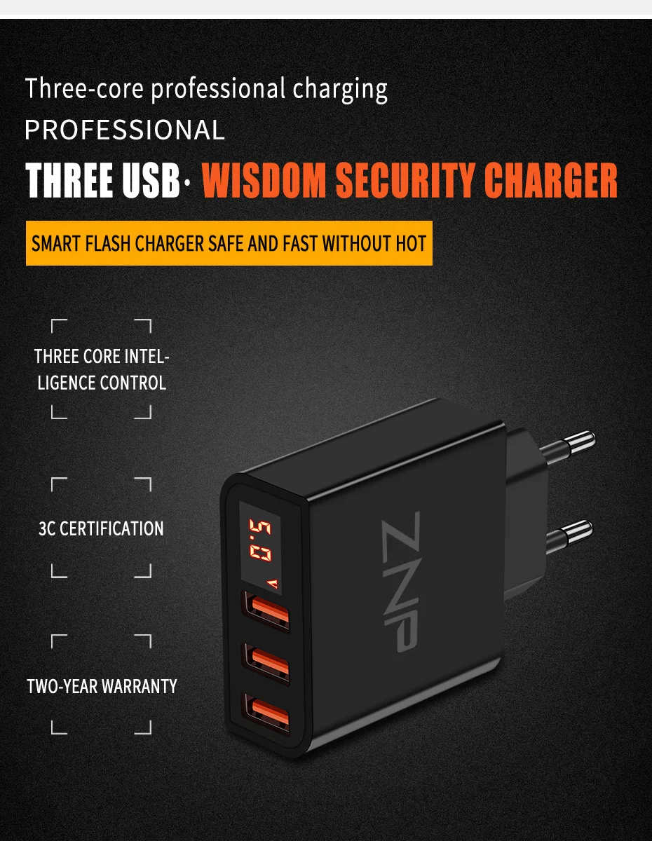 Светодиодный дисплей 3 4 USB зарядное устройство, ZNP универсальное USB ЗУ для мобильного телефона быстрое зарядное устройство для iPhone samsung Xiaomi 3.4A