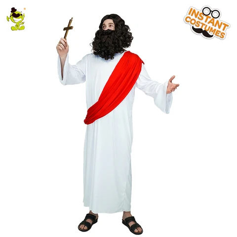 Мужской костюм для косплея с Иисусом, белый длинный костюм для Хэллоуина, маскарадный костюм с Иисусом для взрослых, Мужские Костюмы для ролевых игр