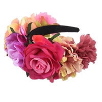 womens hawaiian stretch rose flower head buckle floral crown christmas tiara day of the dead headband costume mexican headpiece