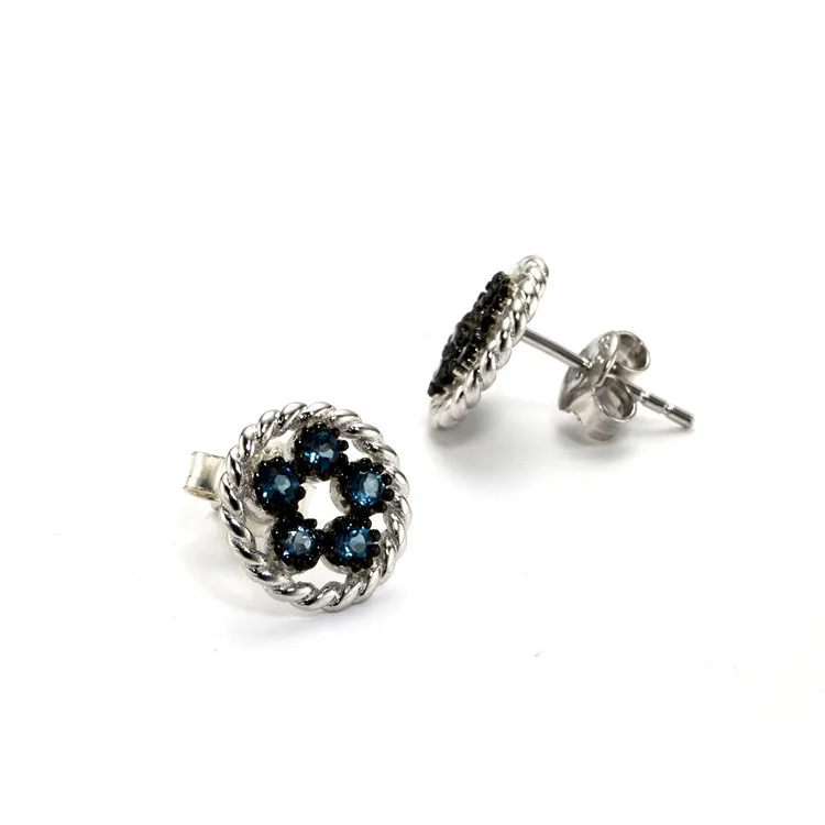 YESWOMEN 925 Sterling Silver Natural London Blue Topaz Stud Earrings Fine Jewelry Gift | Украшения и аксессуары