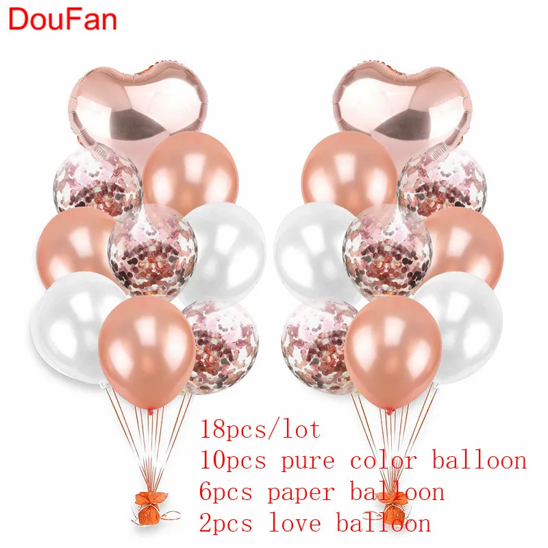 00344-rosegold 18 шт./компл. розовое золото сердце фольги латексные шары цветные Конфетти Свадебные Воздушные шары с днем рождения украшения - Цвет: 00344-rosegold