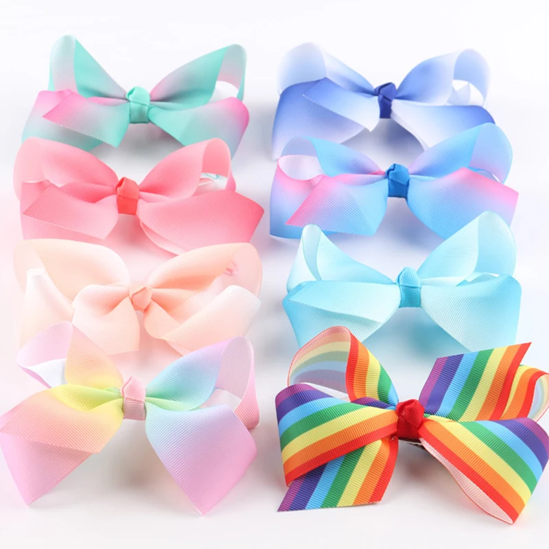

16pcs/set 5inch Rainbow Hair Clips for Children Boutique Grosgrain Ribbon Hair Bows Hair Accessories Girls Headwear