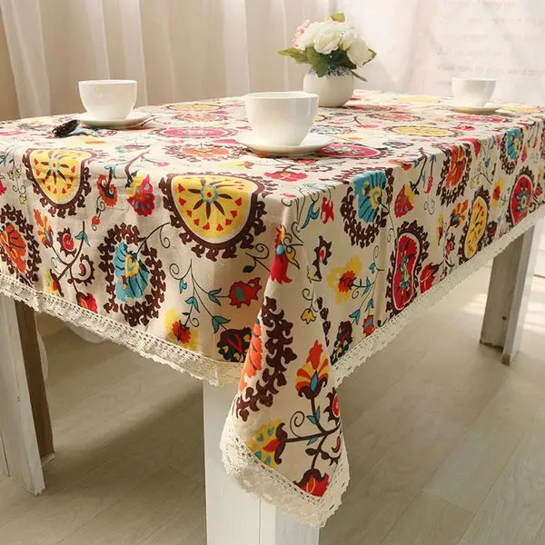 Настольная скатерть в этническом богемном стиле с кружевным хлопковым принтом