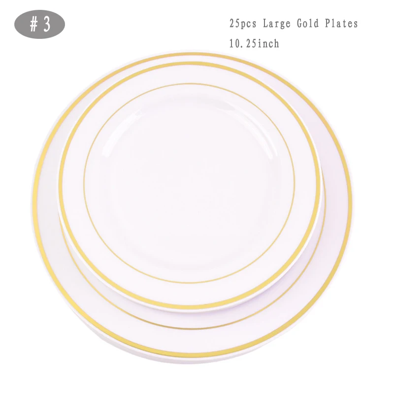 25Large Gold Plates1 Розовое золото 25 шт одноразовые пластиковые тарелки для посуды 1 шт скатерть 7 шт воздушный шар для свадьбы детский душ принадлежности для дня рождения - Цвет: 25Large Gold Plates1