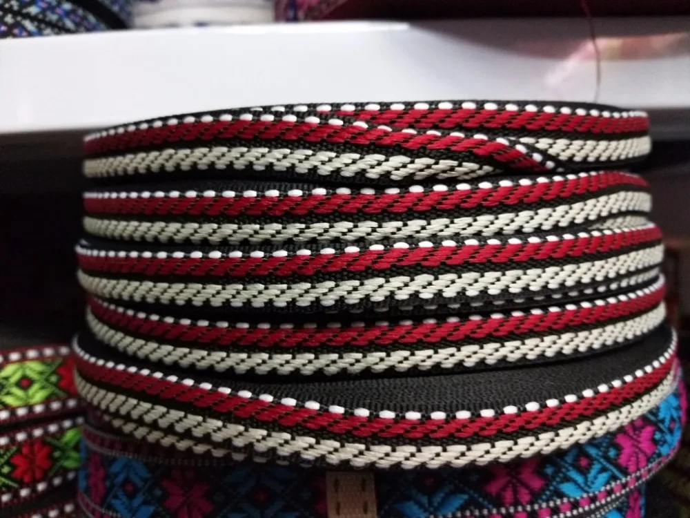 

Тканая жаккардовая лента шириной 1,2 см, 10 ярдов/партия, с геометрическим узором, белого и красного цвета, для аксессуаров для одежды Ай-1813