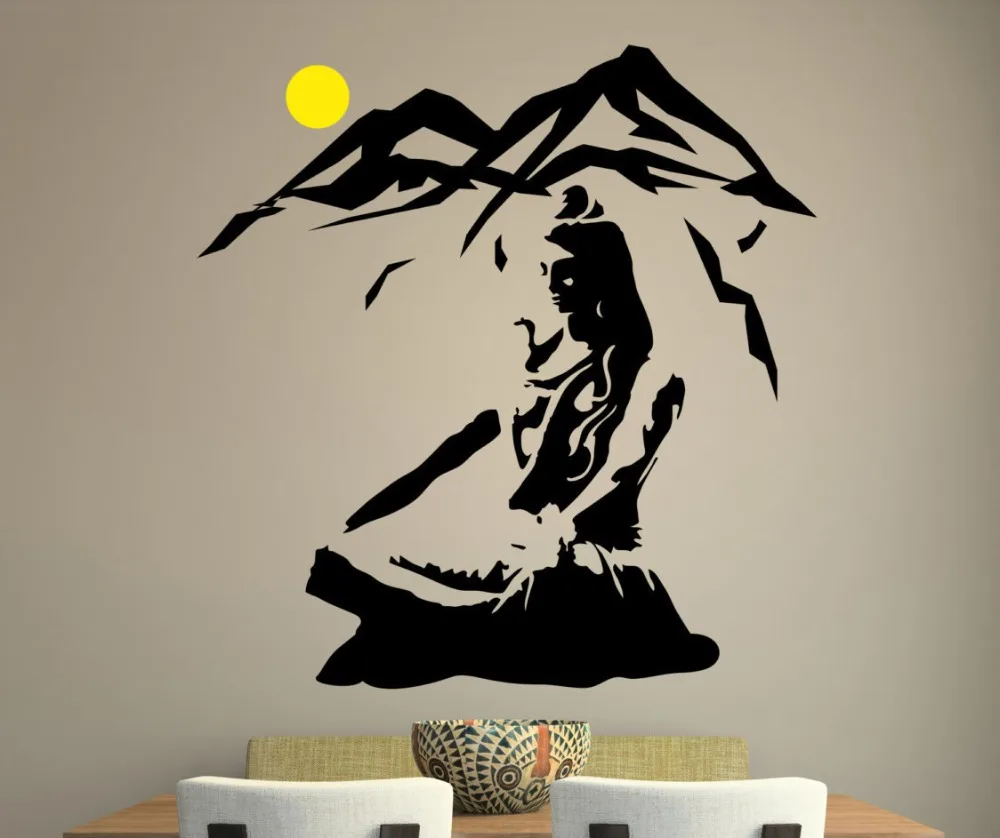 Lord Shiva Wall Sticker Yoga Lotus Pose Vinyl Wall Decal Mountain Meditation Home Decoration Hindu God Removable Art MuralSYY463