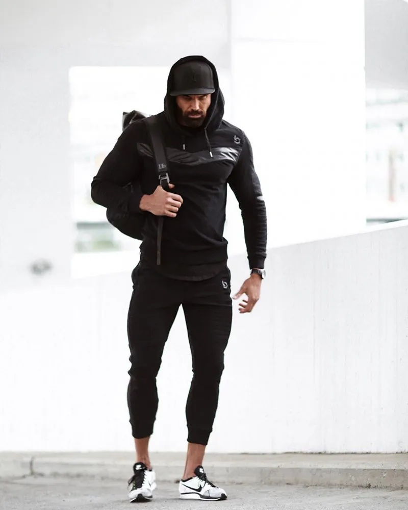 Hooded and Pants Брендовый спортивный костюм, мужской теплый спортивный костюм с капюшоном, спортивный костюм поло, мужские спортивные костюмы, набор с буквенным принтом, большой размер, спортивный костюм для мужчин 5XL - Цвет: Hooded and Pants