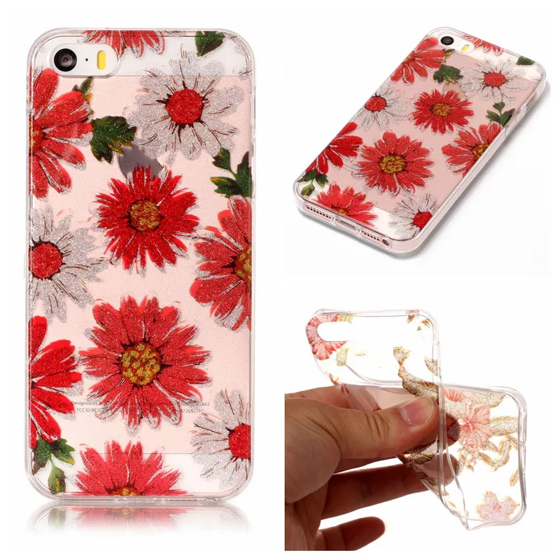 Для iPhone 5S iPhone5 SE прозрачный чехол с животным цветком из силикона ТПУ Мягкая задняя