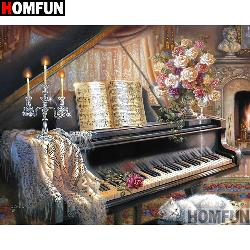 HOMFUN полный квадратный/круглый дрель 5D DIY Алмазная картина "Пианино свеча" вышивка крестиком 3D домашний Декор подарок A11291