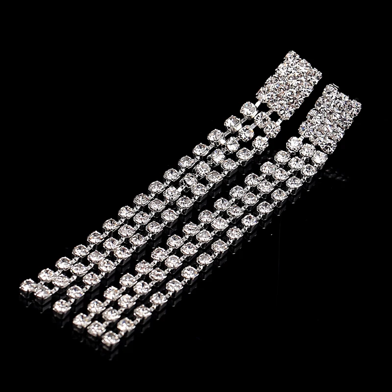 Свадебные Серебряные длинные висячие серьги с кисточками сверкающие полностью CZ