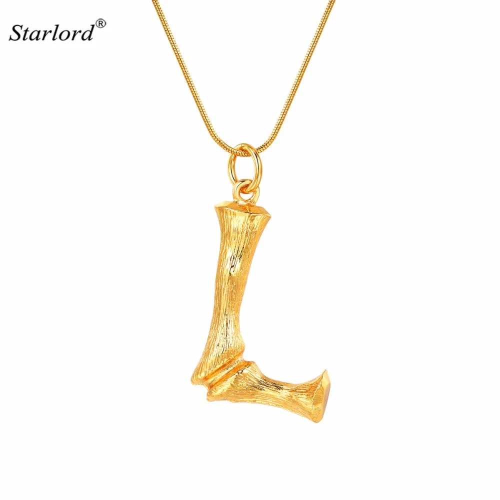 

Bamboo Initial L Letter Necklace Snake Chain Gold Alphabet Jewelry Statement Personalized Gift Letter Charm For Women/Men P9085