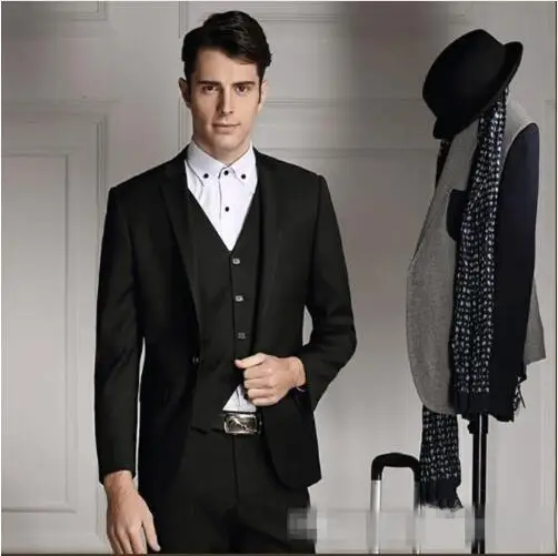2019 Custom Slim Fit Black Mens Suit For Wedding latest waistcoat designs for men (Jacket + Pant +Vest) costume homme mariage
