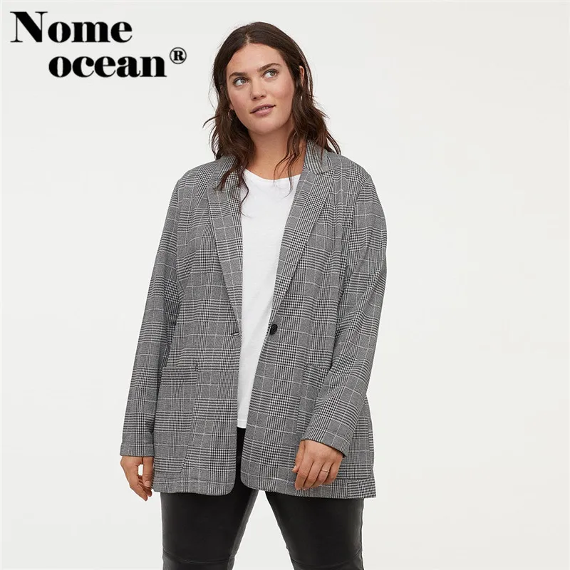 Женский блейзер на одной пуговице винтажный клетчатый пиджак большого размера с