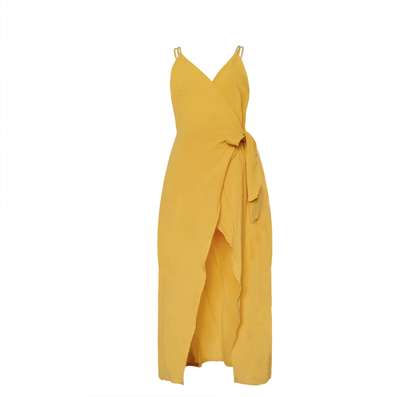 

AECU Summer Women Dress Bohemian V-neck Backless Dress Side Split Sleeveless Tie Neck Dress Lady Holiday Beach Dresses