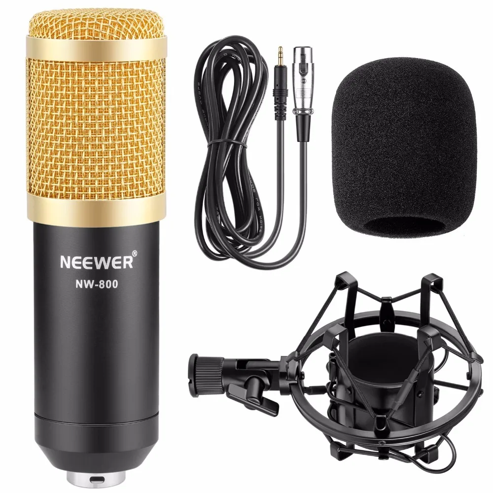 Neewer NW-800 Профессиональная студия вещания запись набор конденсаторный микрофон шарикового типа анти-ветер пена крышка кабель питания черный