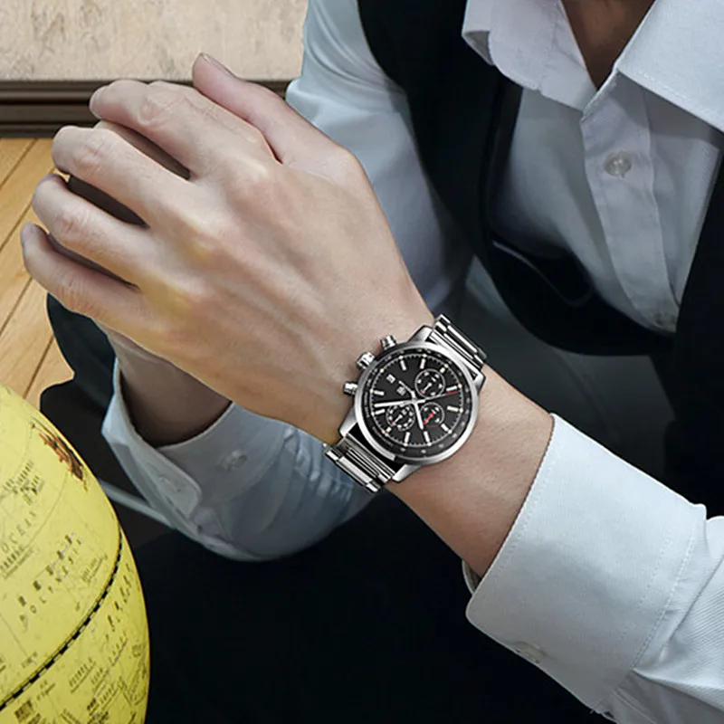 Мужские водонепроницаемые кварцевые часы из нержавеющей стали в стиле милитари |