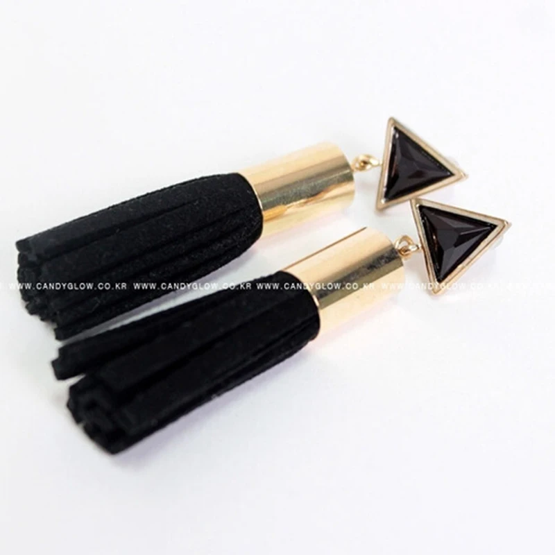 Винтажные треугольные серьги подвески из искусственной замши длинные висячие